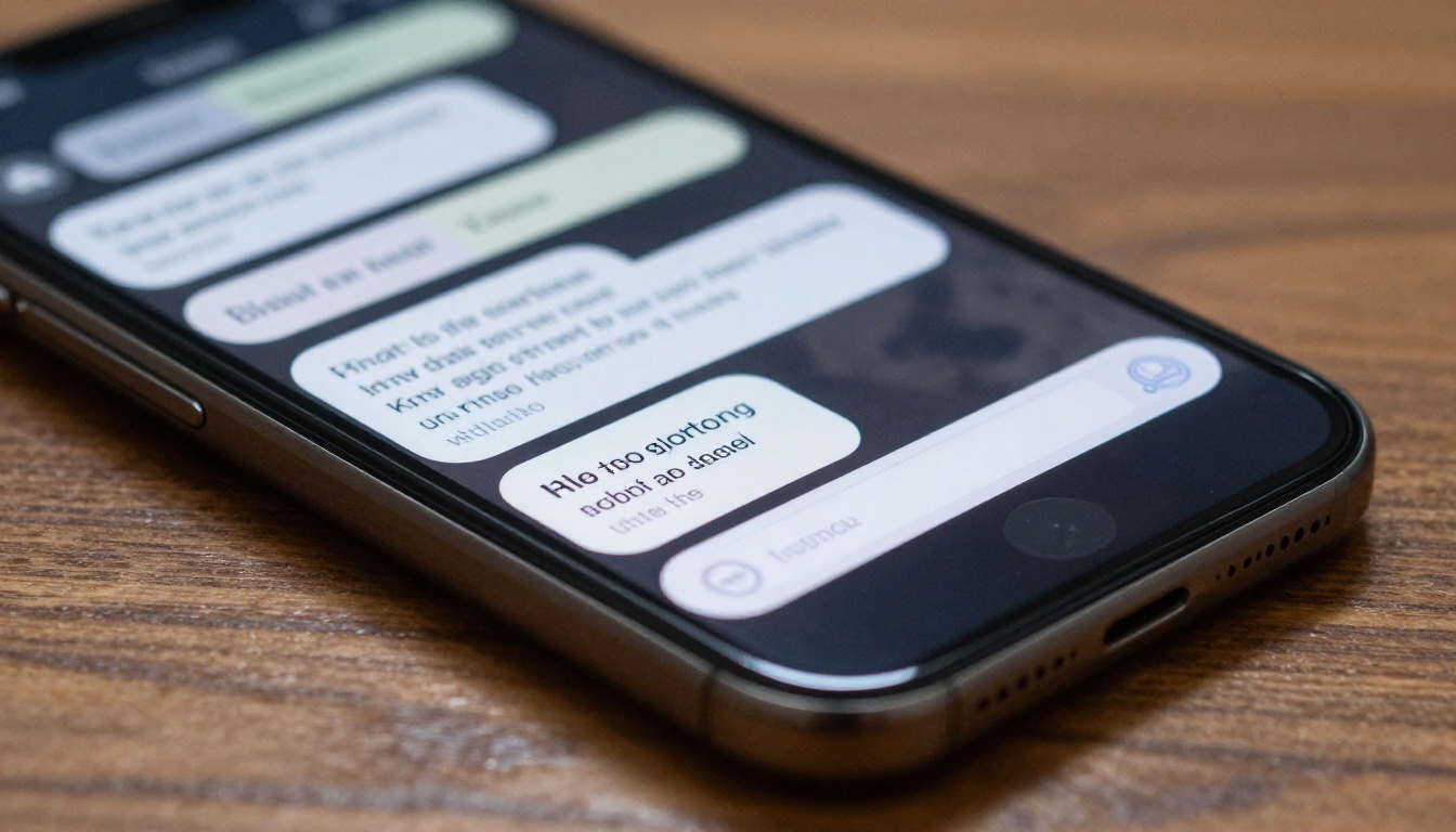 Macro close-up of smartphone screen displaying AI chatbot conversation