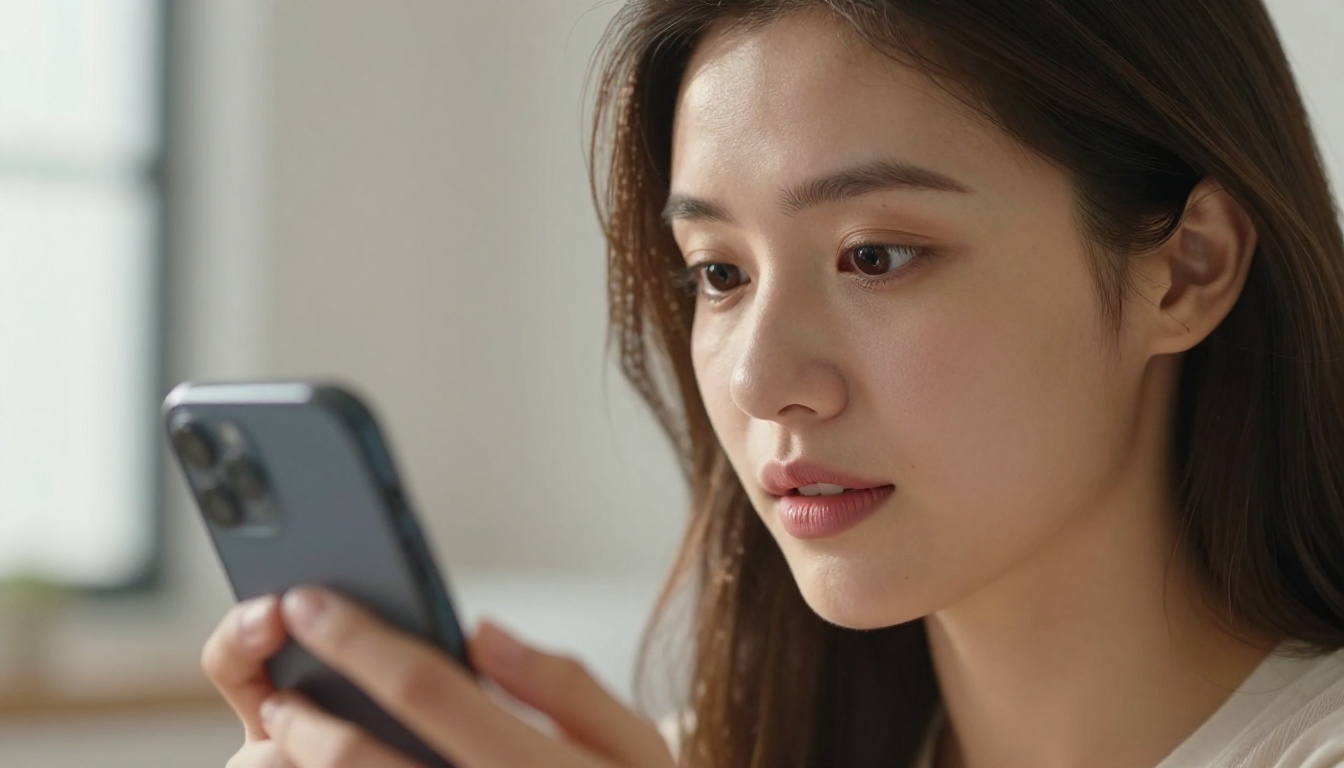 Young woman reacting with pleasant surprise to fast AI generation result on her smartphone