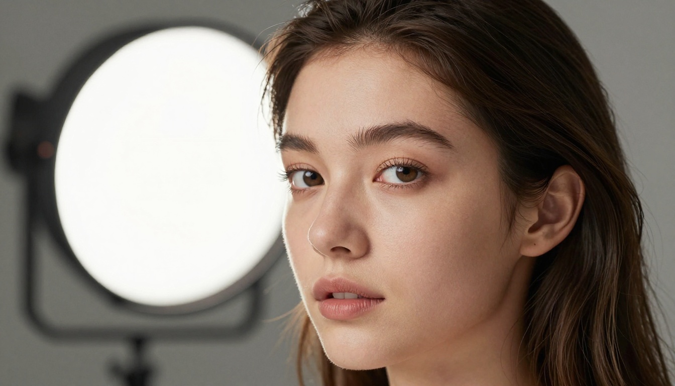 Portrait in professional photography studio with natural octabox lighting Portrait in professional photography studio with natural octabox lighting