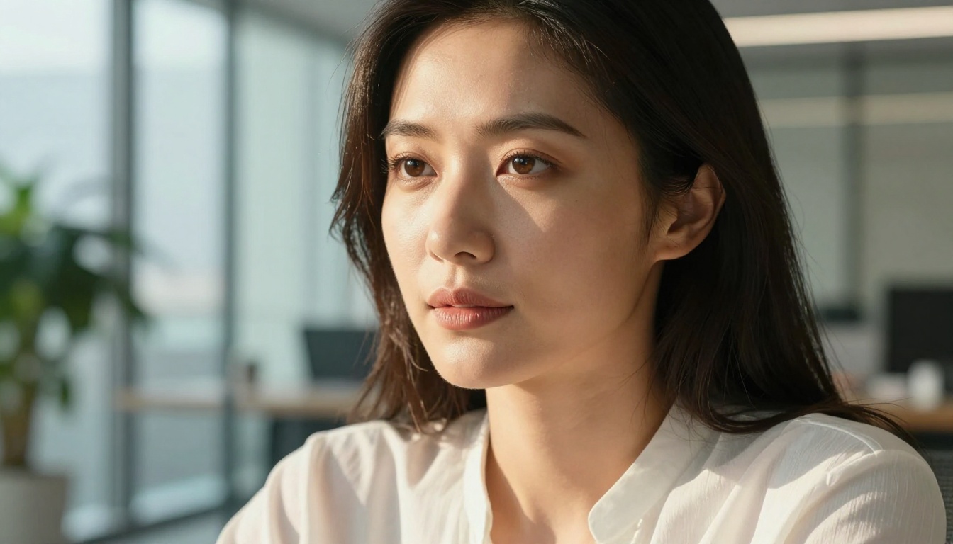 Close-up portrait of a professional woman with natural office window lighting Close-up portrait of a professional woman with natural office window lighting