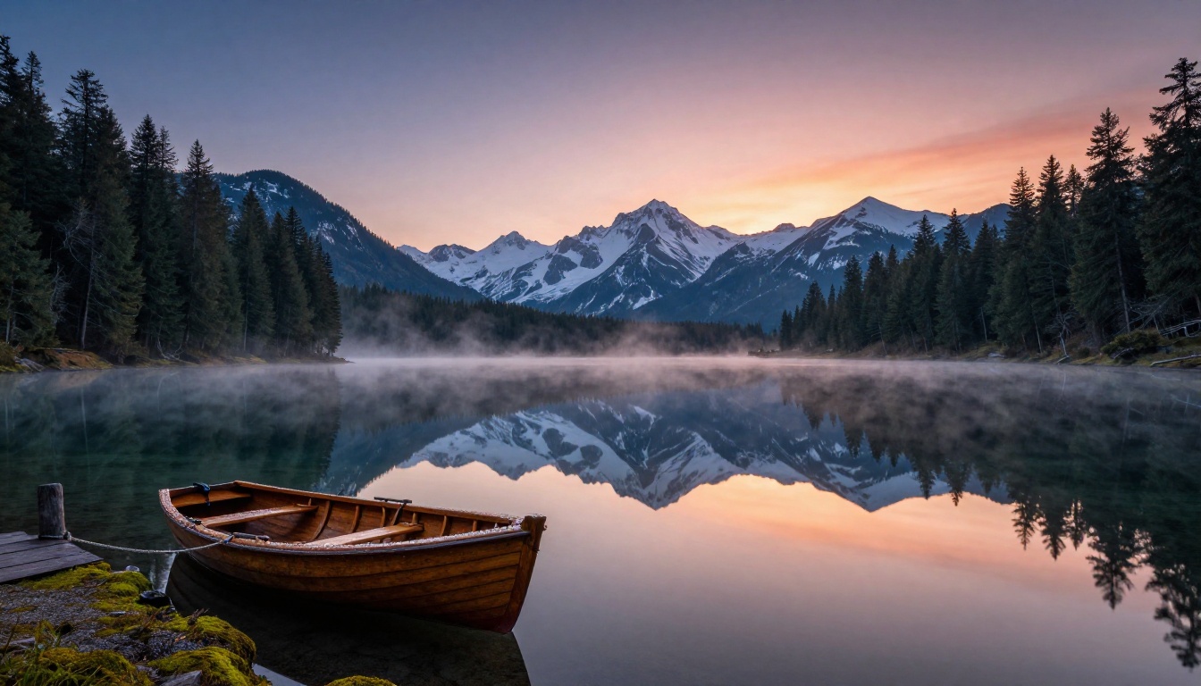 Pristine alpine lake at pre-dawn with perfect mountain reflection in still water Pristine alpine lake at pre-dawn with perfect mountain reflection in still water