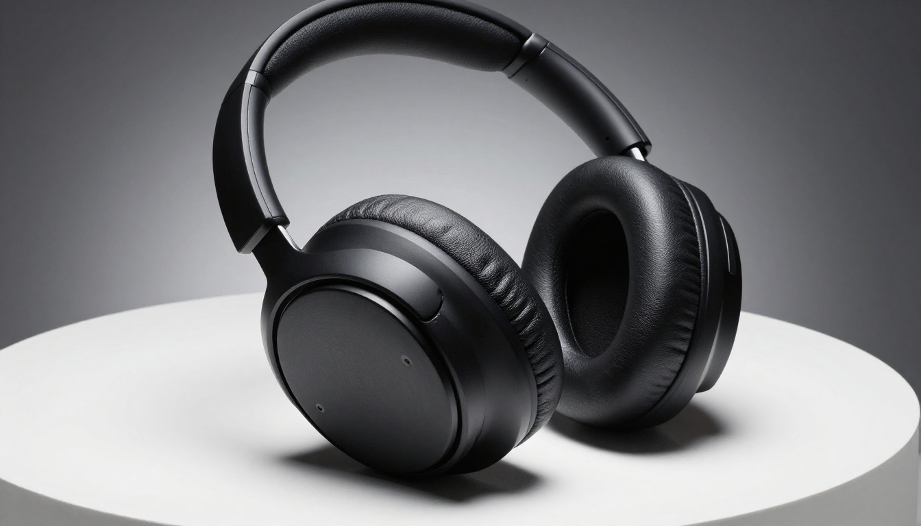 Premium over-ear headphones product photography with dramatic studio lighting