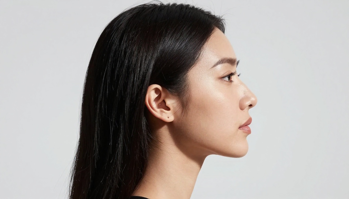 Side profile portrait showing precise jawline and skin quality Side profile portrait showing precise jawline and skin quality