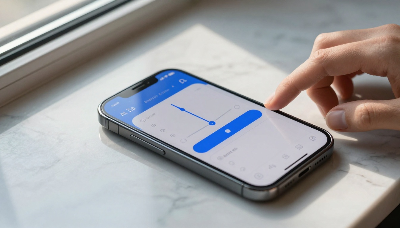 AI photo editing smartphone interface on marble desk AI photo editing smartphone interface on marble desk