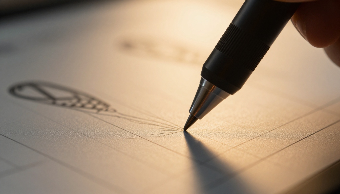 Macro close-up of drawing stylus resting on backlit graphics tablet with warm directional light Macro close-up of drawing stylus resting on backlit graphics tablet with warm directional light