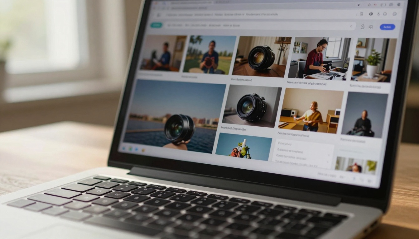 AI creator working on laptop in home office with AI generation interface on screen AI creator working on laptop in home office with AI generation interface on screen