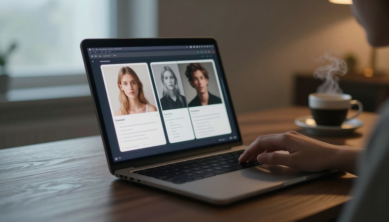 Two AI image generation interfaces displayed on a laptop in a professional studio environment Two AI image generation interfaces displayed on a laptop in a professional studio environment