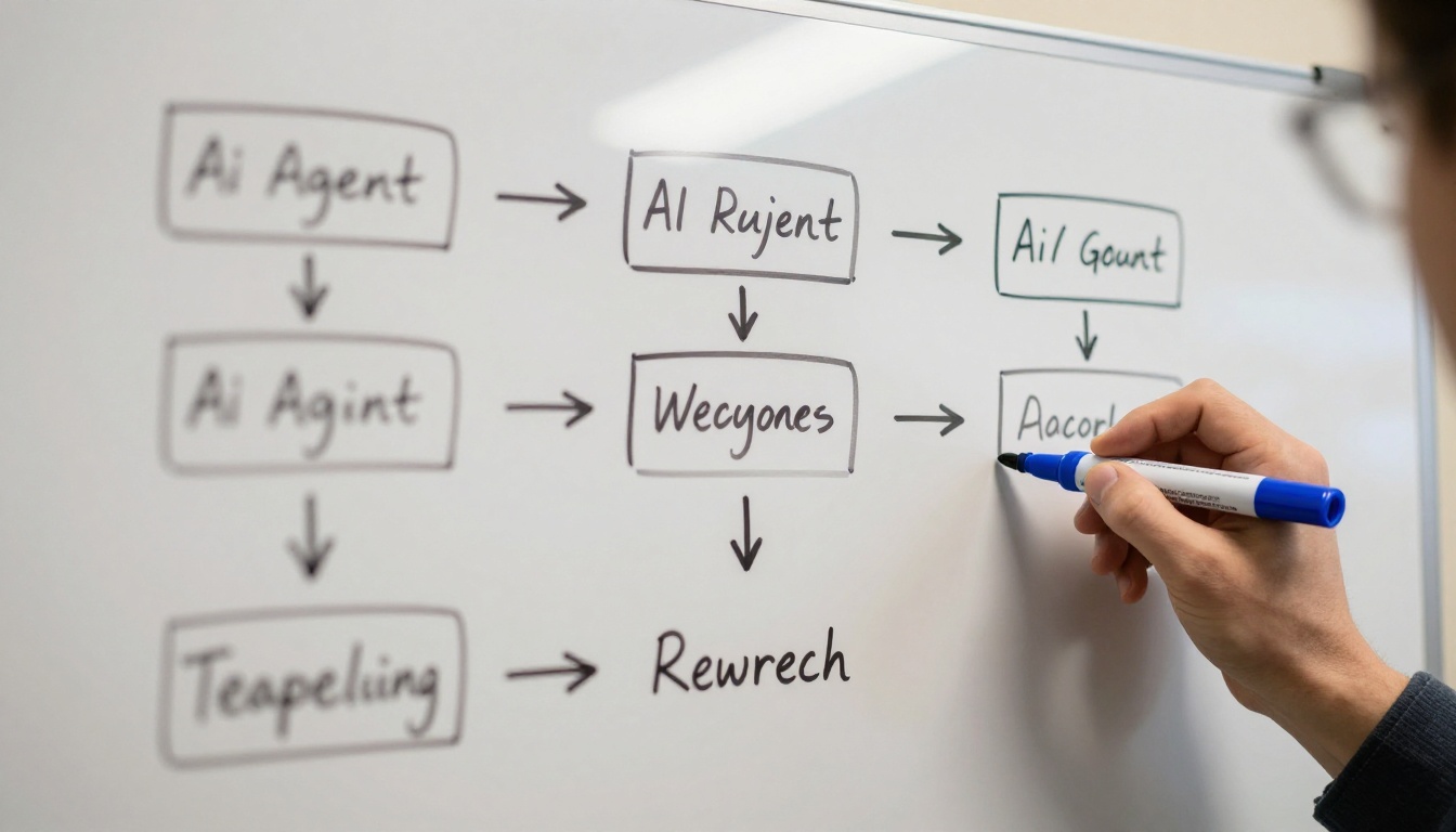 AI agent workflow diagram on whiteboard