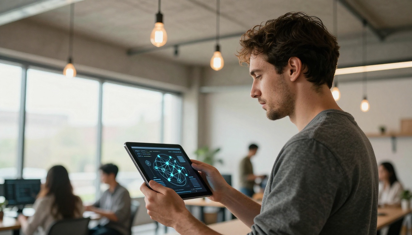 Developer reviewing network graph visualization on tablet