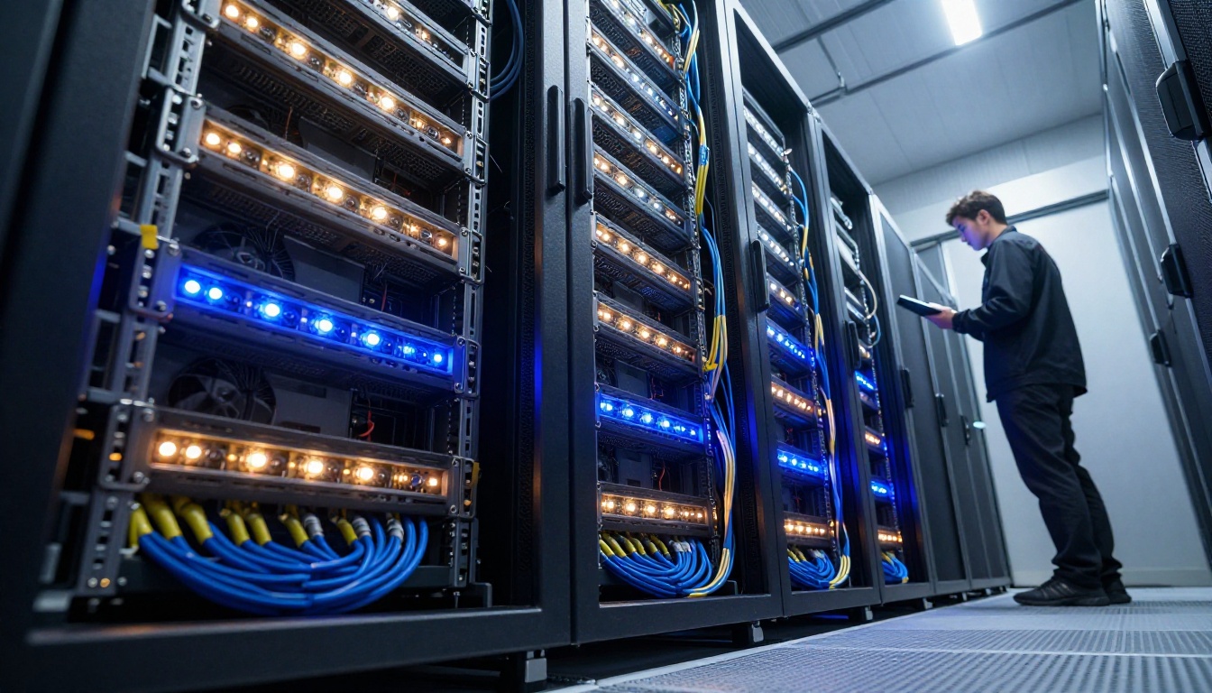 Server rack room infrastructure with organized cable management