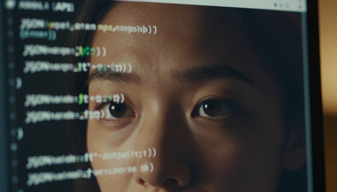 Developer eyes reflected in dark monitor screen
