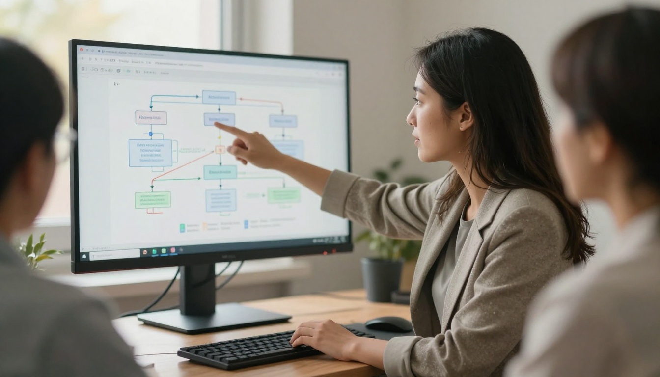 Woman developer presenting AI architecture to team