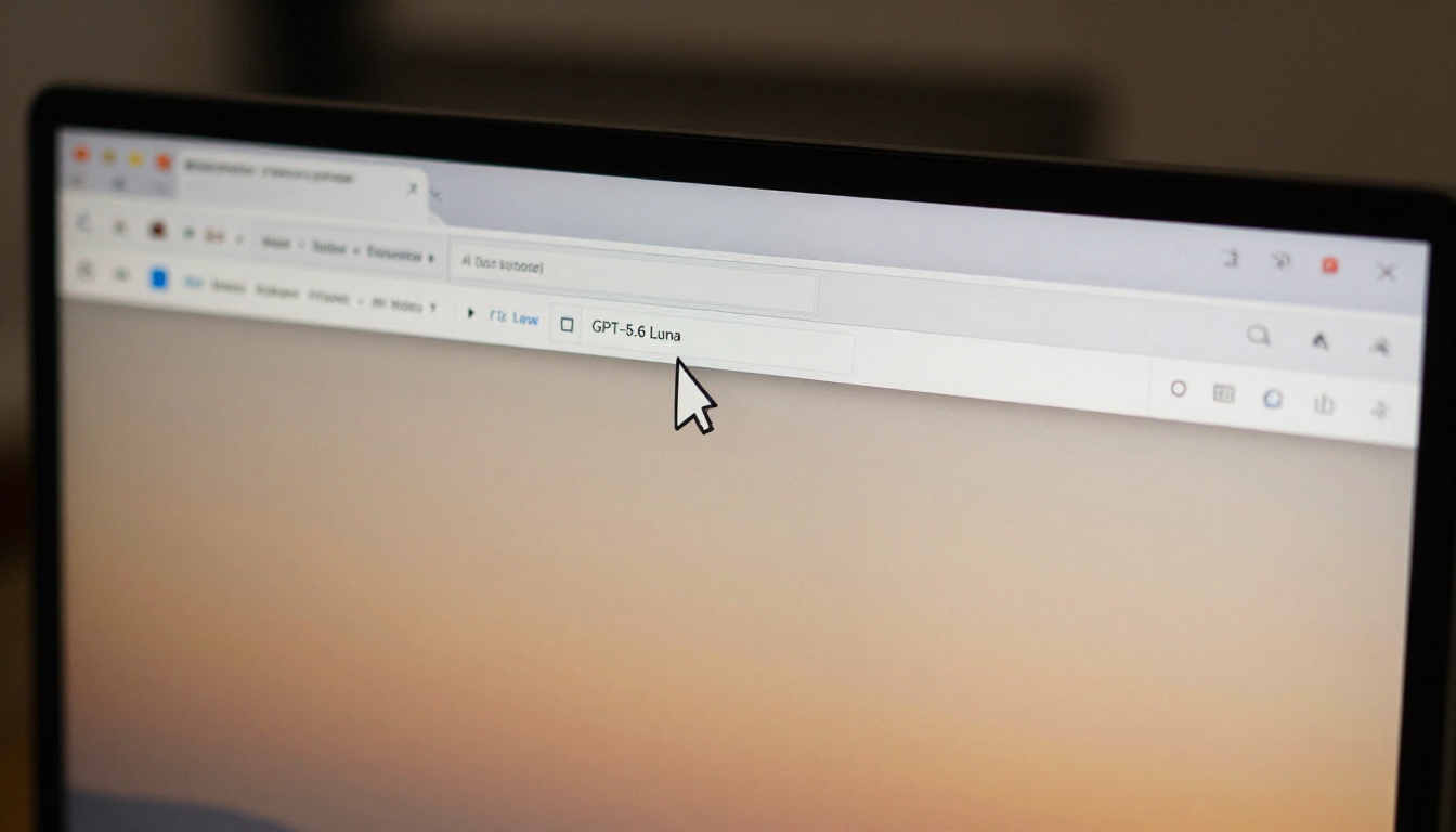 Close-up of a browser screen showing an AI model selection interface with GPT-5.6 Luna highlighted by a cursor