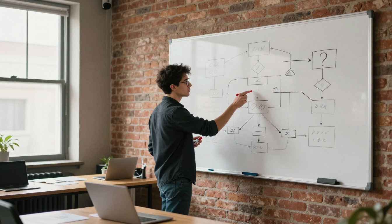 Engineer at a whiteboard designing agent error recovery and fallback paths Engineer at a whiteboard designing agent error recovery and fallback paths