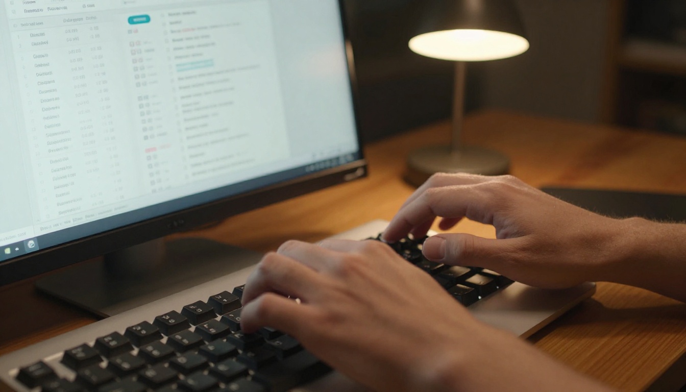 A developer's hands typing on a mechanical keyboard, warm desk lamp light from upper left, monitor in background showing clean API documentation with structured schema examples A developer's hands typing on a mechanical keyboard, warm desk lamp light from upper left, monitor in background showing clean API documentation with structured schema examples