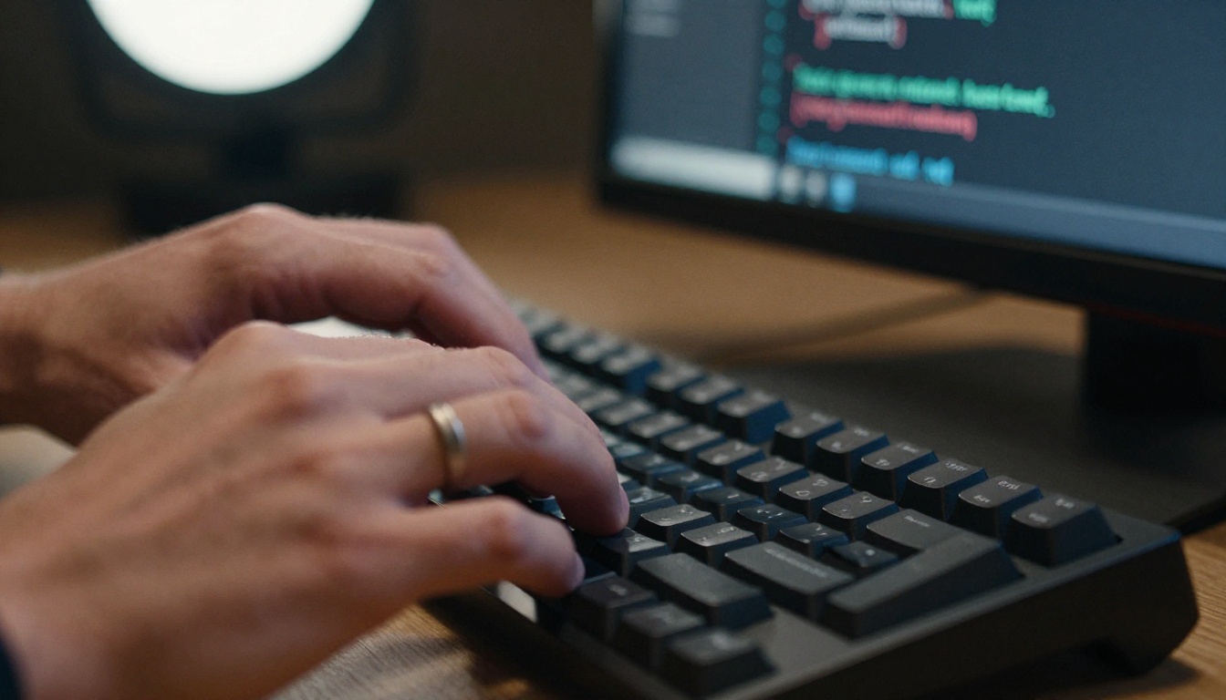 Close-up of developer hands typing Python code for an AI agent orchestration loop