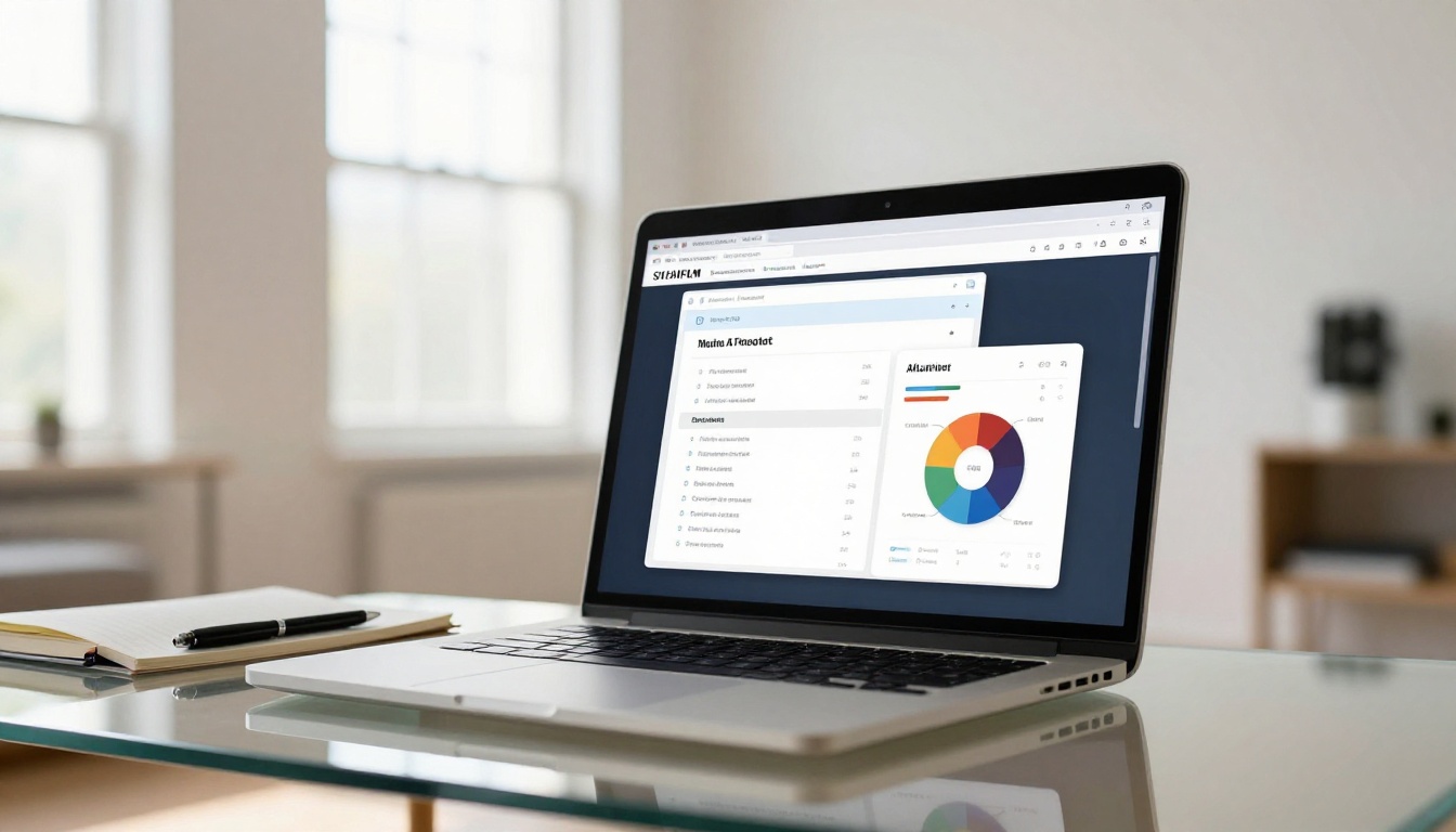 Laptop screen showing clean AI model selection interface in a bright sunlit studio