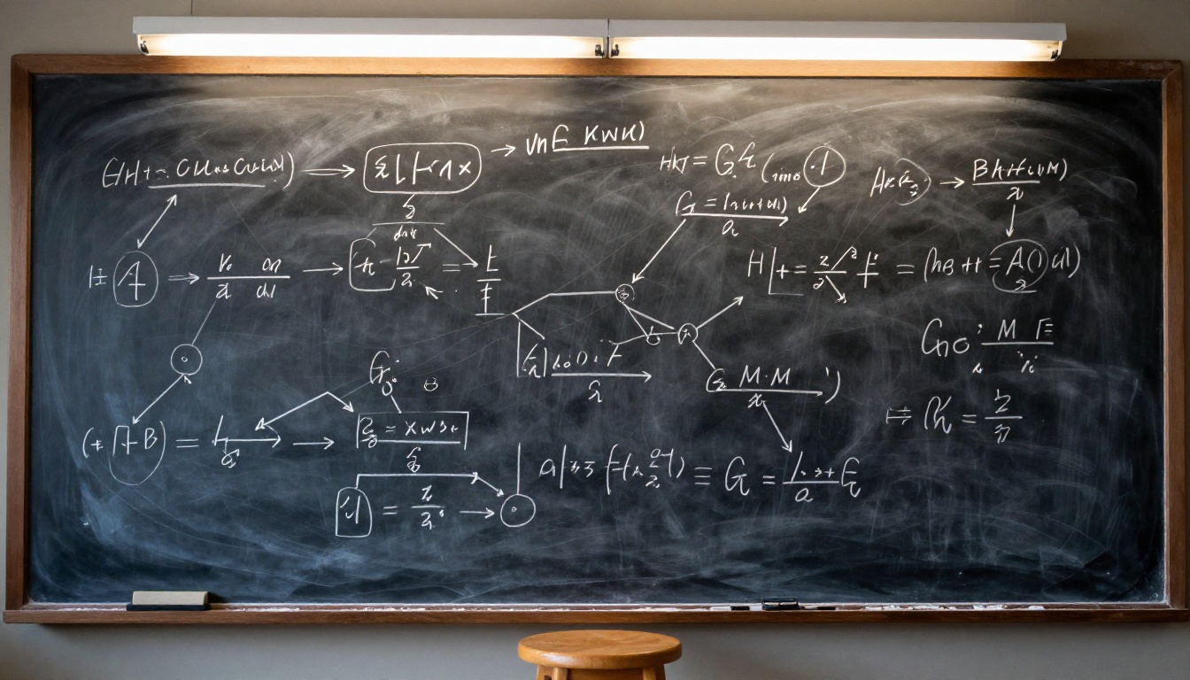 Large chalkboard covered in handwritten logic flowcharts and decision trees Large chalkboard covered in handwritten logic flowcharts and decision trees