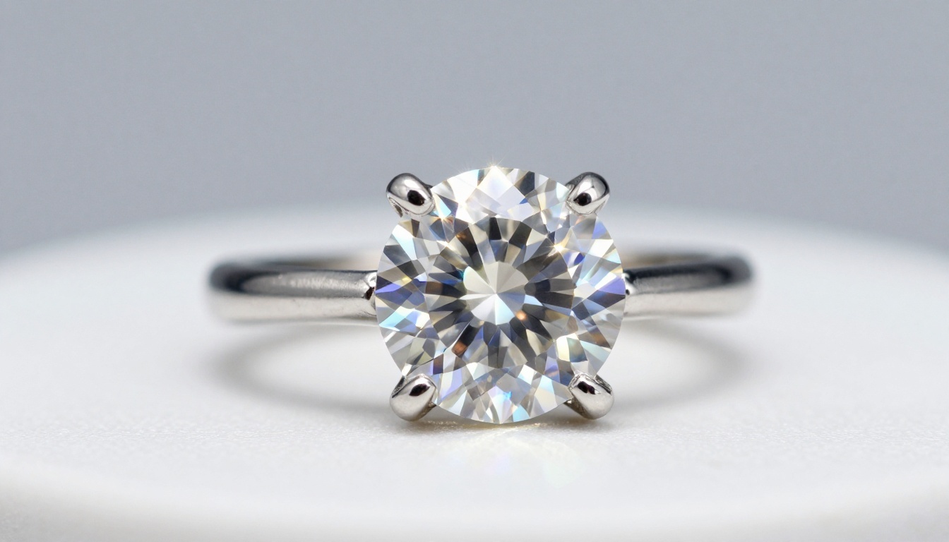 Macro jewelry ring product shot showing diamond facets and platinum metal detail