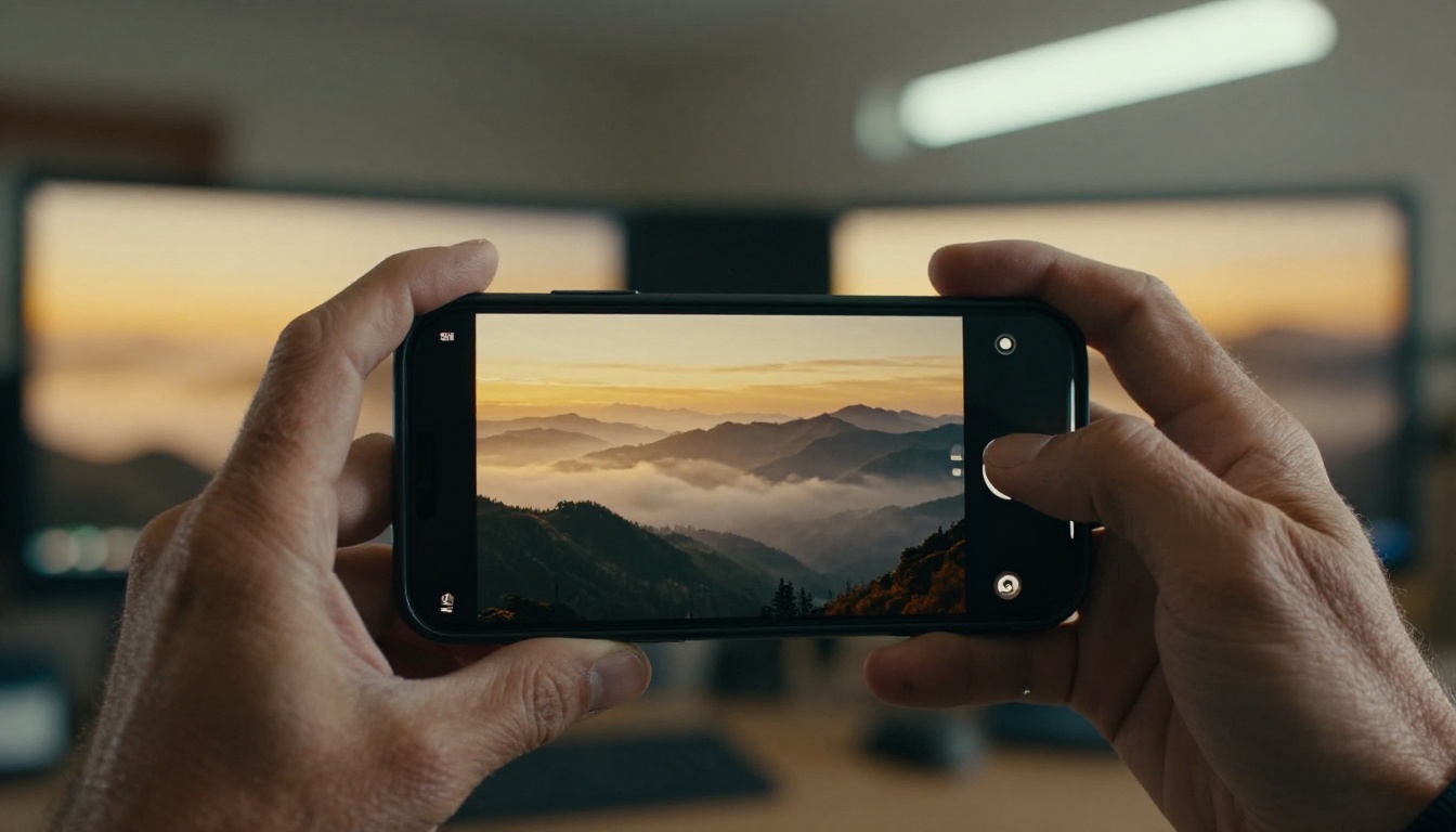 AI filmmaker reviewing video output on smartphone AI filmmaker reviewing video output on smartphone