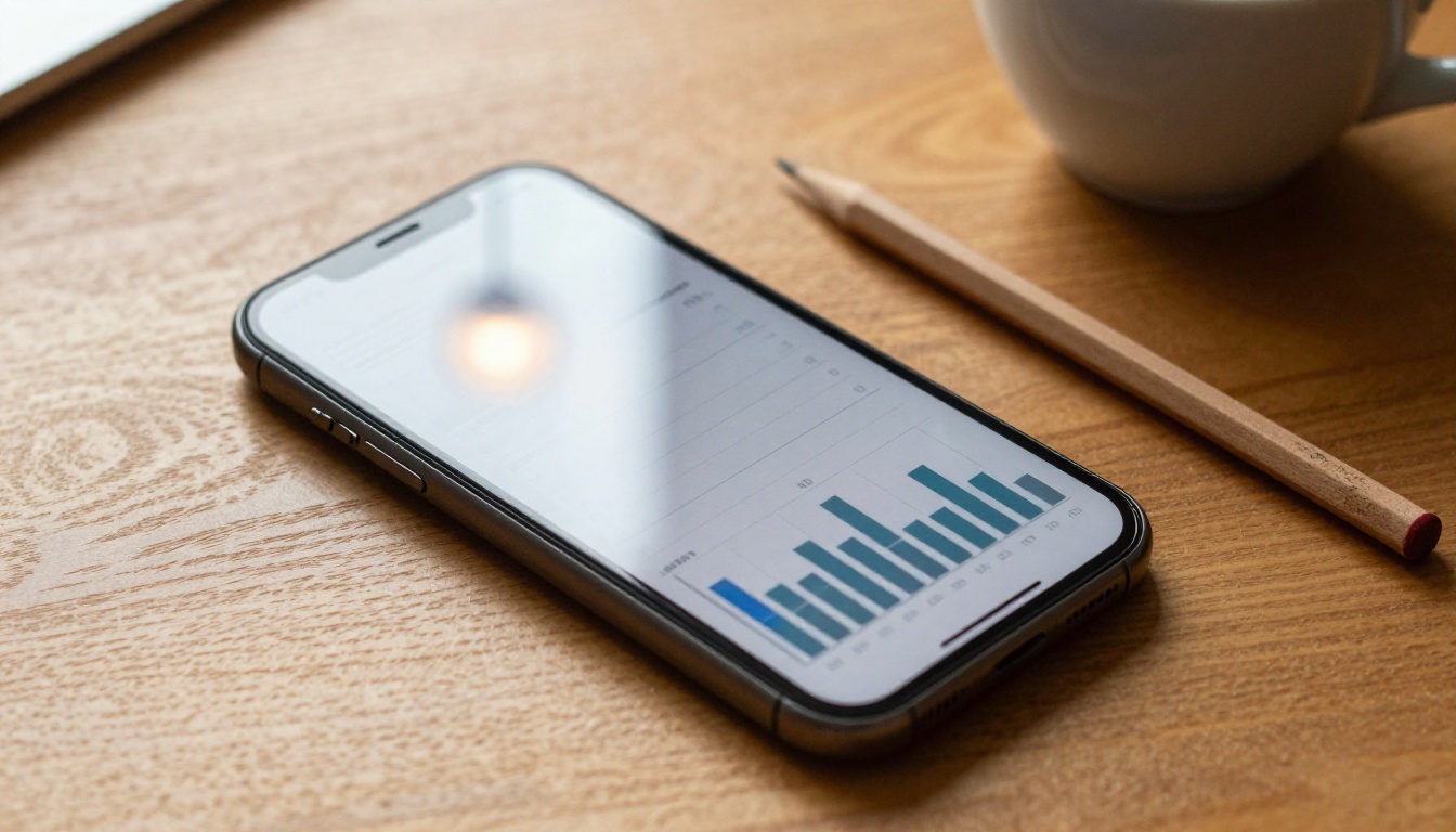 Smartphone showing AI video benchmark chart on a warm wooden desk Smartphone showing AI video benchmark chart on a warm wooden desk