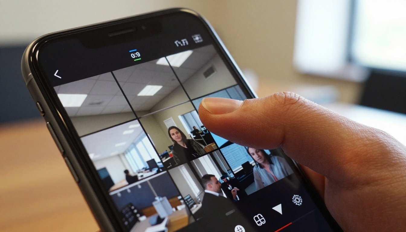 Macro close-up of a thumb scrubbing through a mobile video timeline app Macro close-up of a thumb scrubbing through a mobile video timeline app