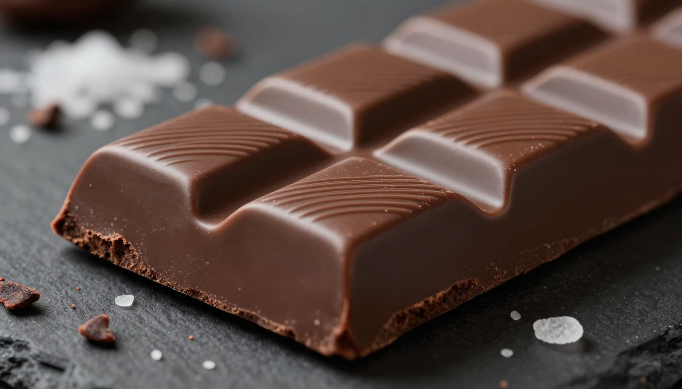 Artisan chocolate product bar with dramatic side lighting macro detail