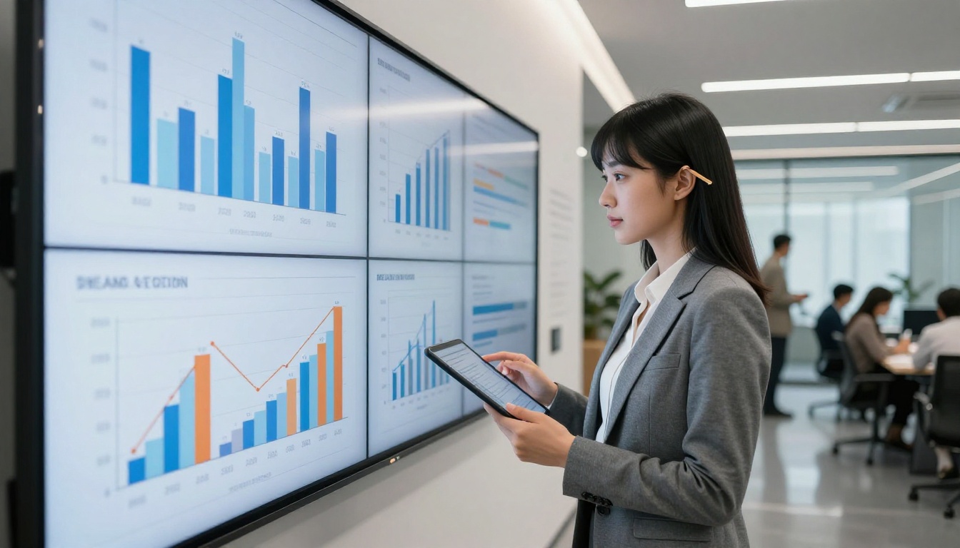 Data scientist analyzing AI benchmark performance charts