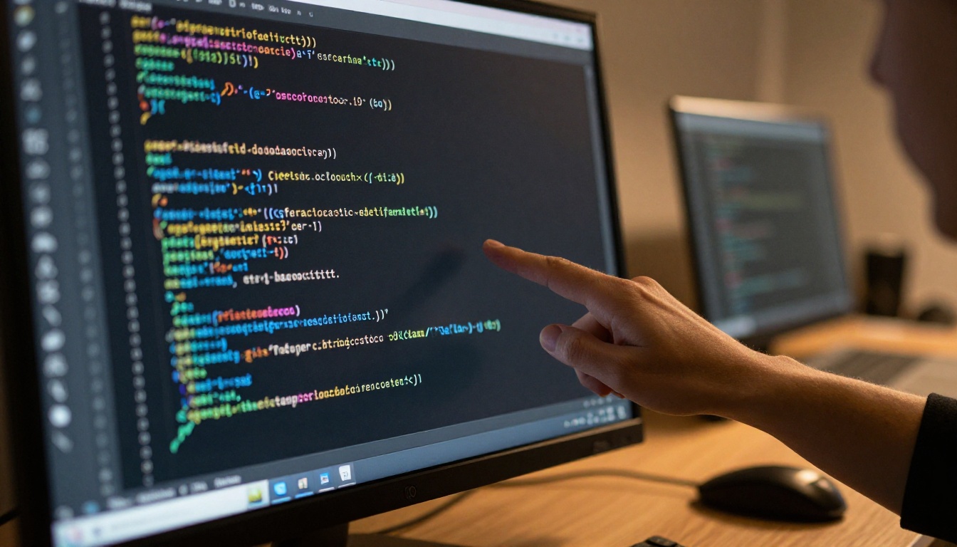 Close-up of clean refactored code displayed on monitor Close-up of clean refactored code displayed on monitor