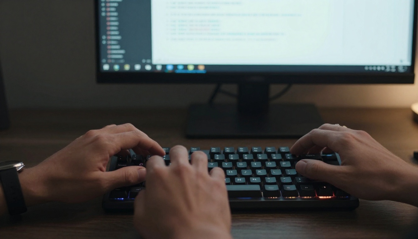 Developer typing on mechanical keyboard integrating an AI API