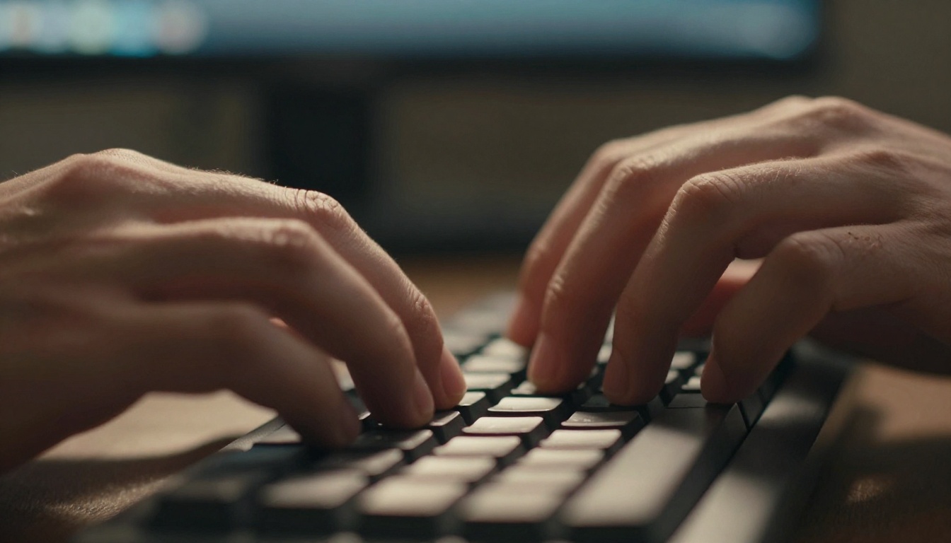 Extreme close-up of hands typing on a mechanical keyboard Extreme close-up of hands typing on a mechanical keyboard