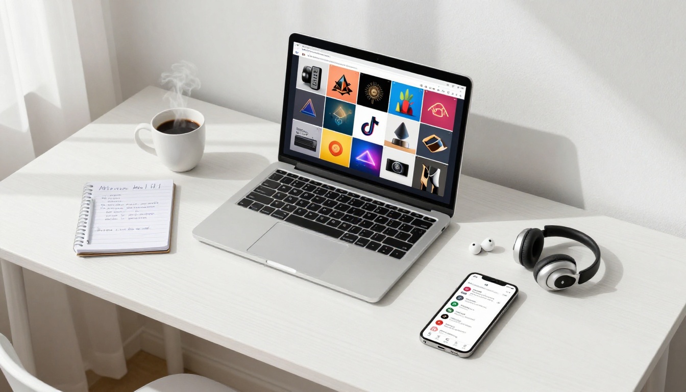AI Ad Creative Workspace Flat-lay AI Ad Creative Workspace Flat-lay
