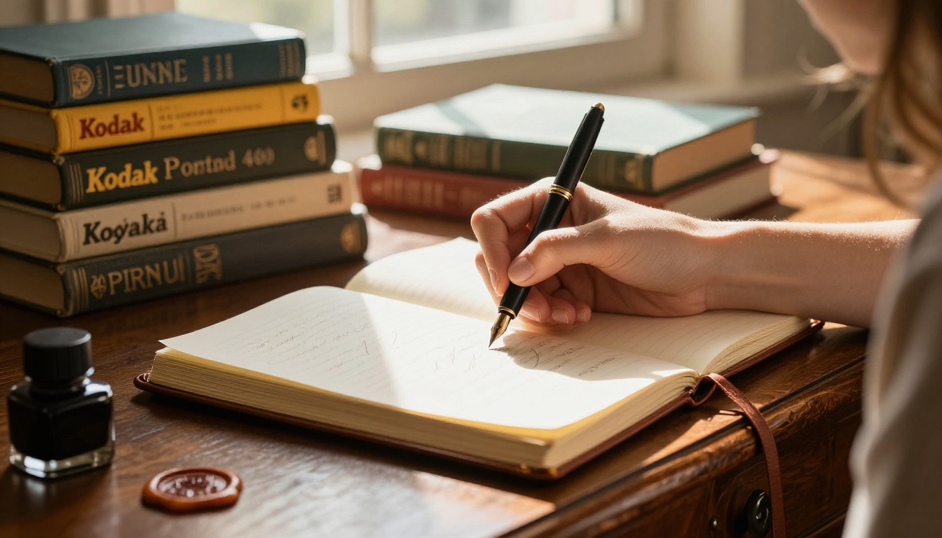 Creative writing session with fountain pen