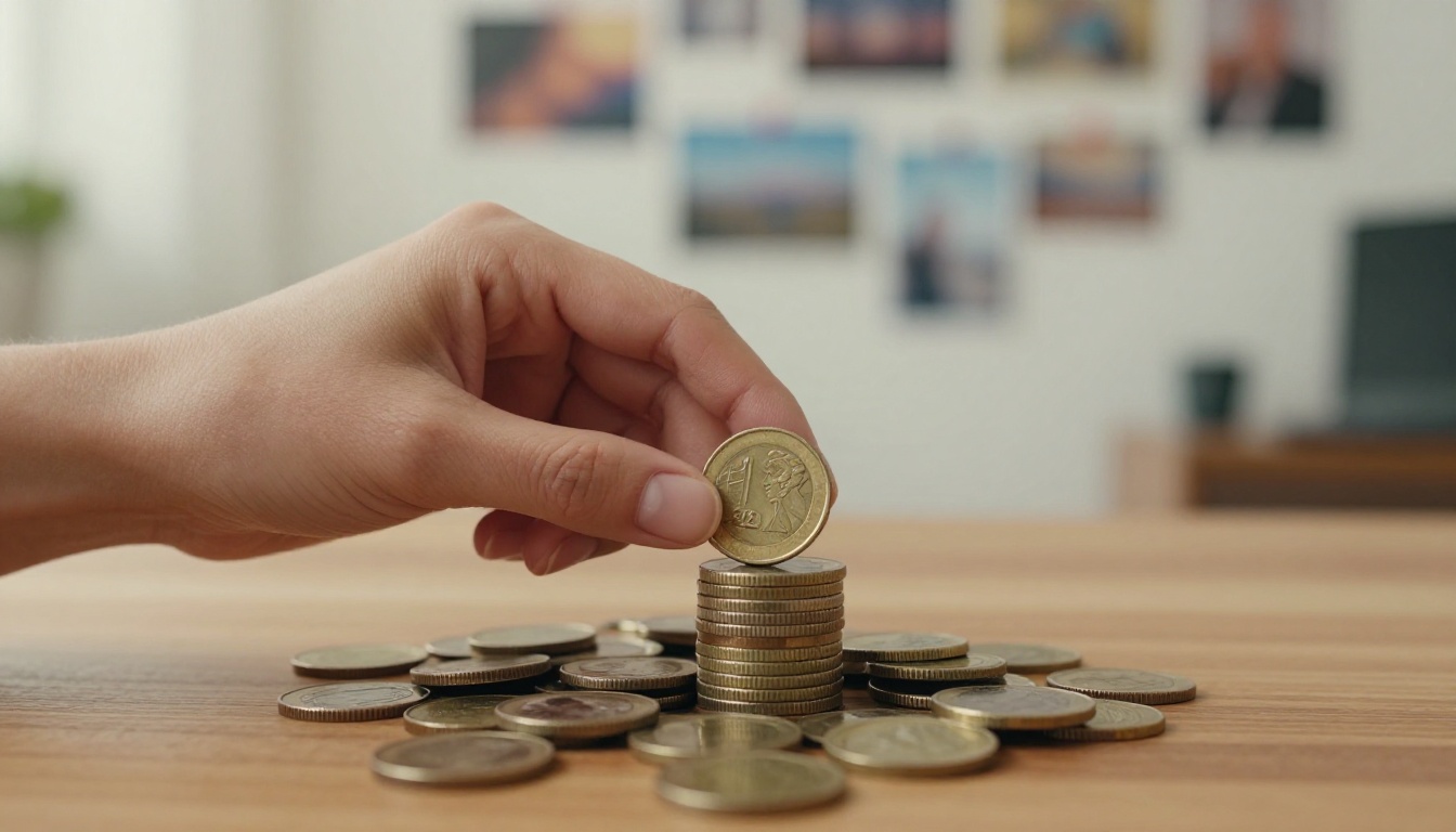 Close-up of a hand placing a coin on a growing stack, representing accumulating per-image costs