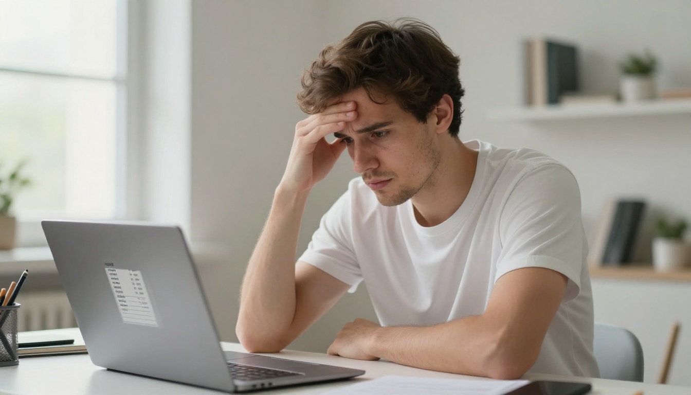 Graphic designer looking at a high-cost pricing invoice on his laptop