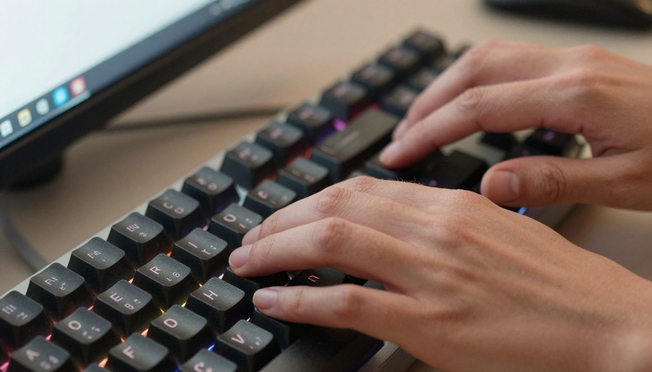 Close-up of hands generating images on a keyboard, showing the iterative creative workflow