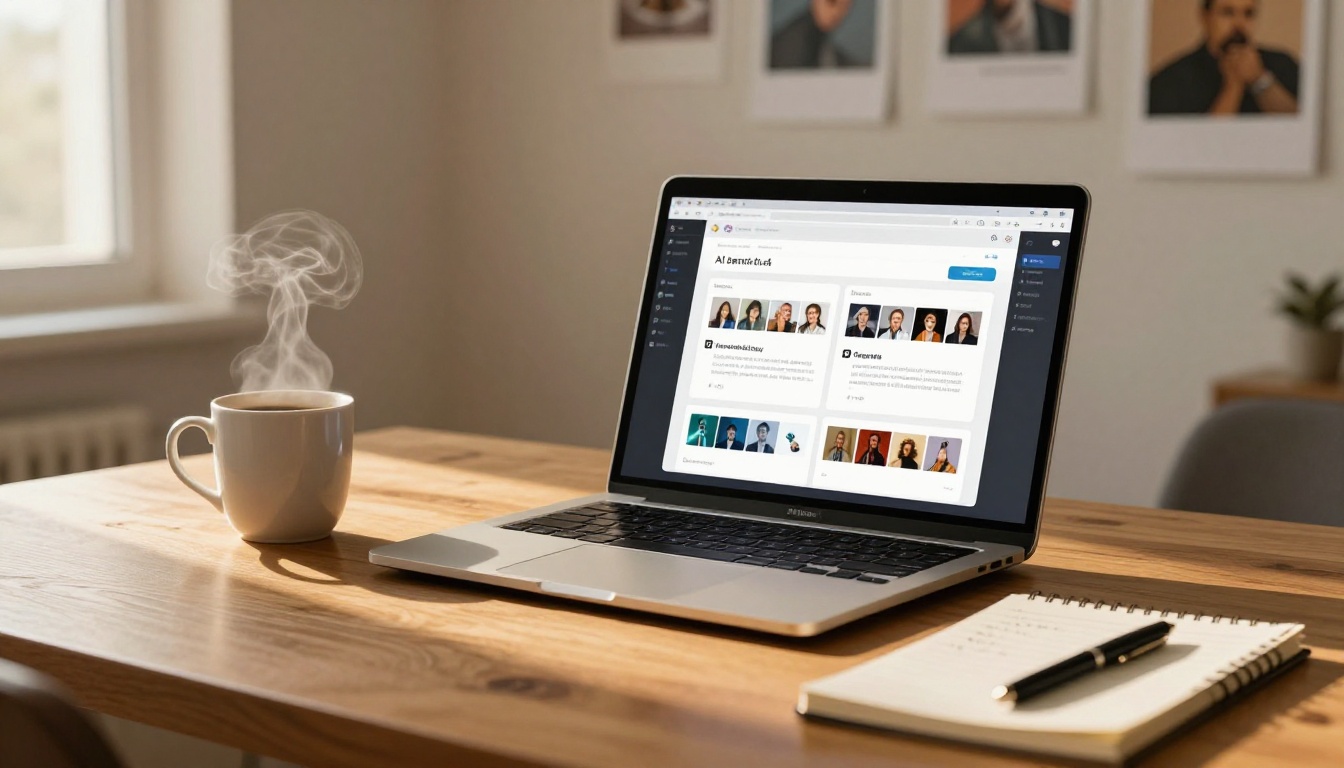 Creative professional at a MacBook Pro in a warm natural light home office setting