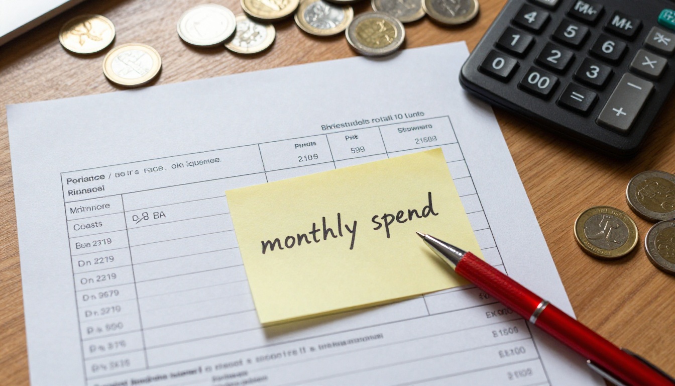 Printed cost invoices and calculator on a desk showing AI image generation expenses