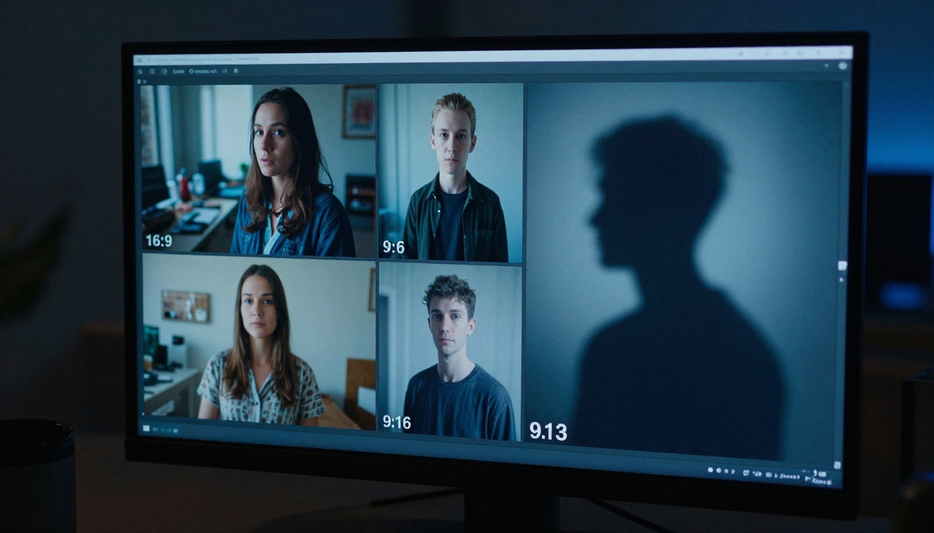 Monitor screen showing four AI-generated images in different aspect ratios displayed side by side for comparison