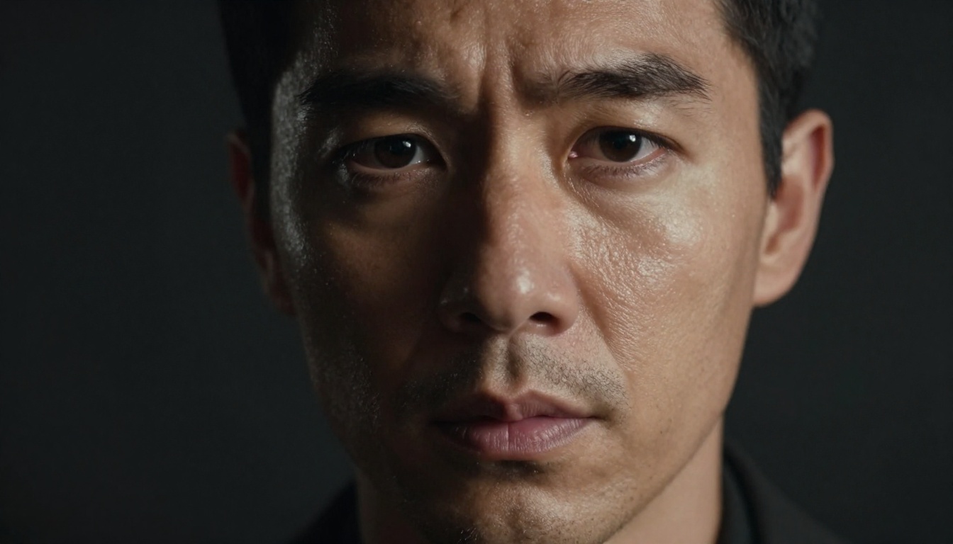 Dramatic close-up of an actor with Rembrandt lighting for cinematic trailer Dramatic close-up of an actor with Rembrandt lighting for cinematic trailer