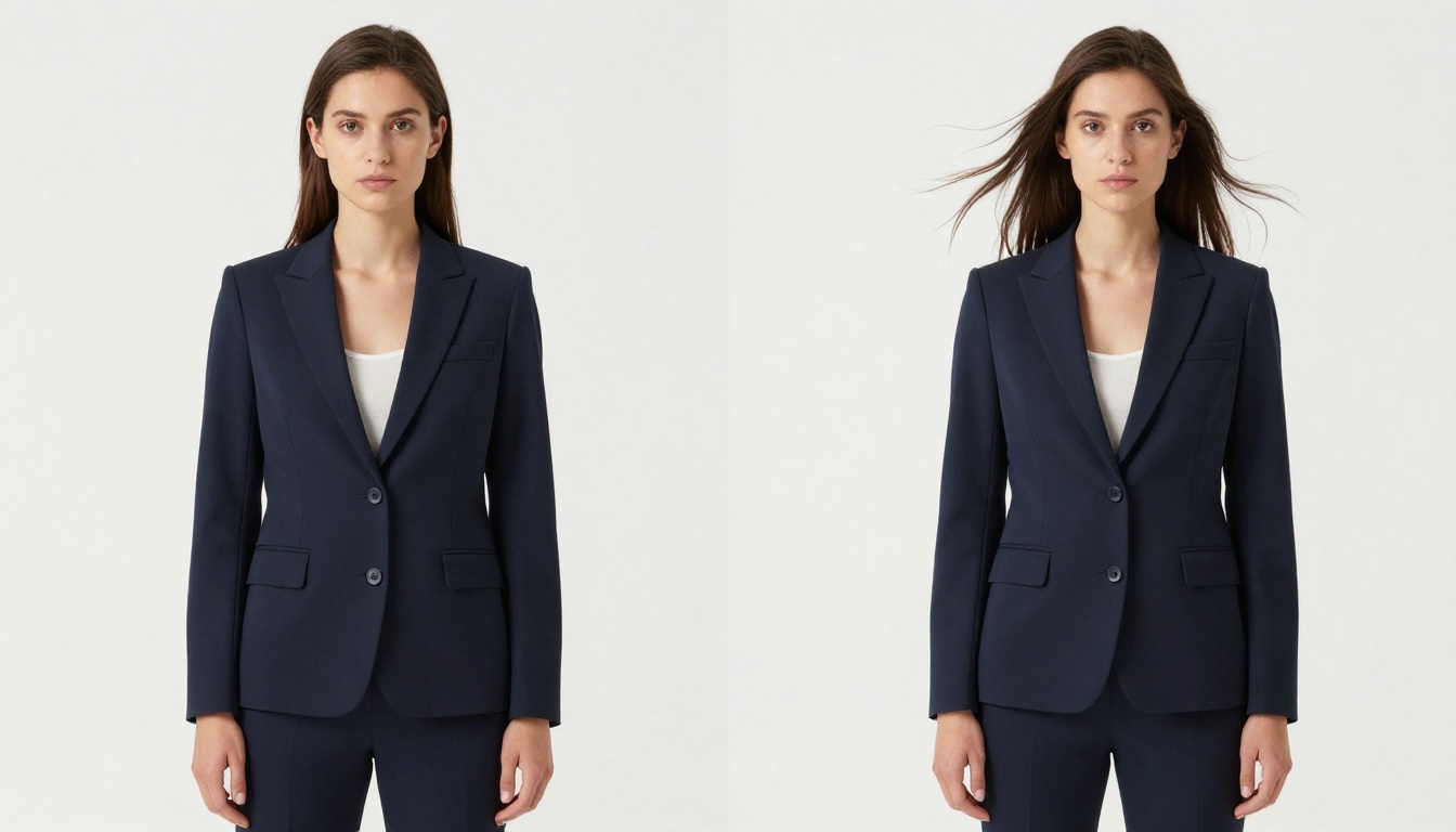 Side-by-side comparison of static fashion model photo versus animated motion version