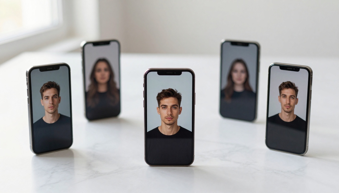 Smartphones on marble surface showing AI-generated image quality comparison