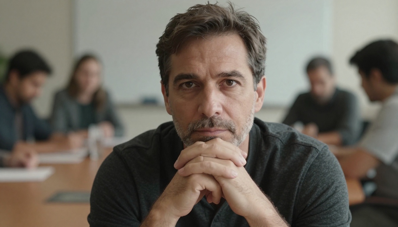 Thoughtful man at a boardroom table Thoughtful man at a boardroom table