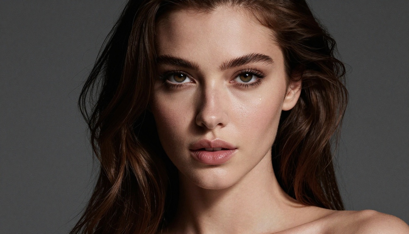 Artistic glamour close-up portrait with dramatic Rembrandt lighting, editorial photography