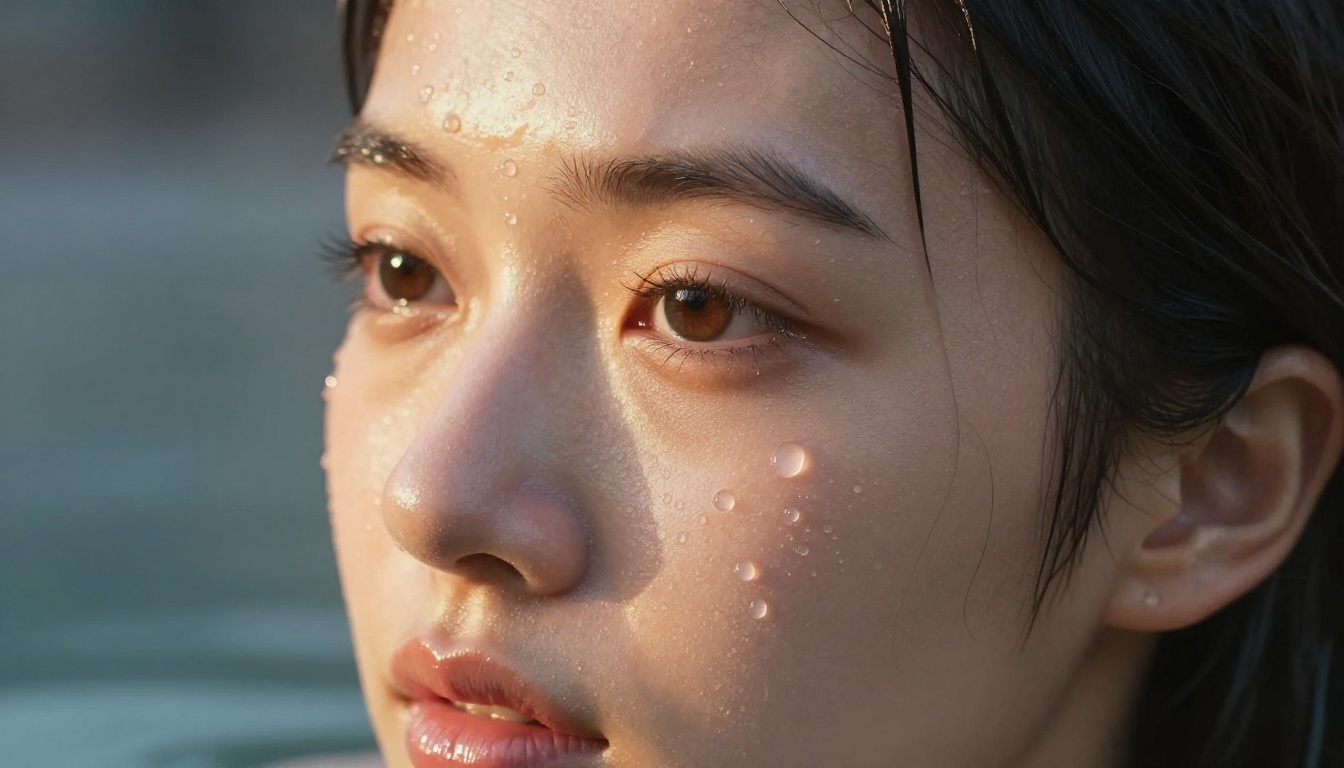 Close-up beauty portrait with water droplets, natural spring Close-up beauty portrait with water droplets, natural spring