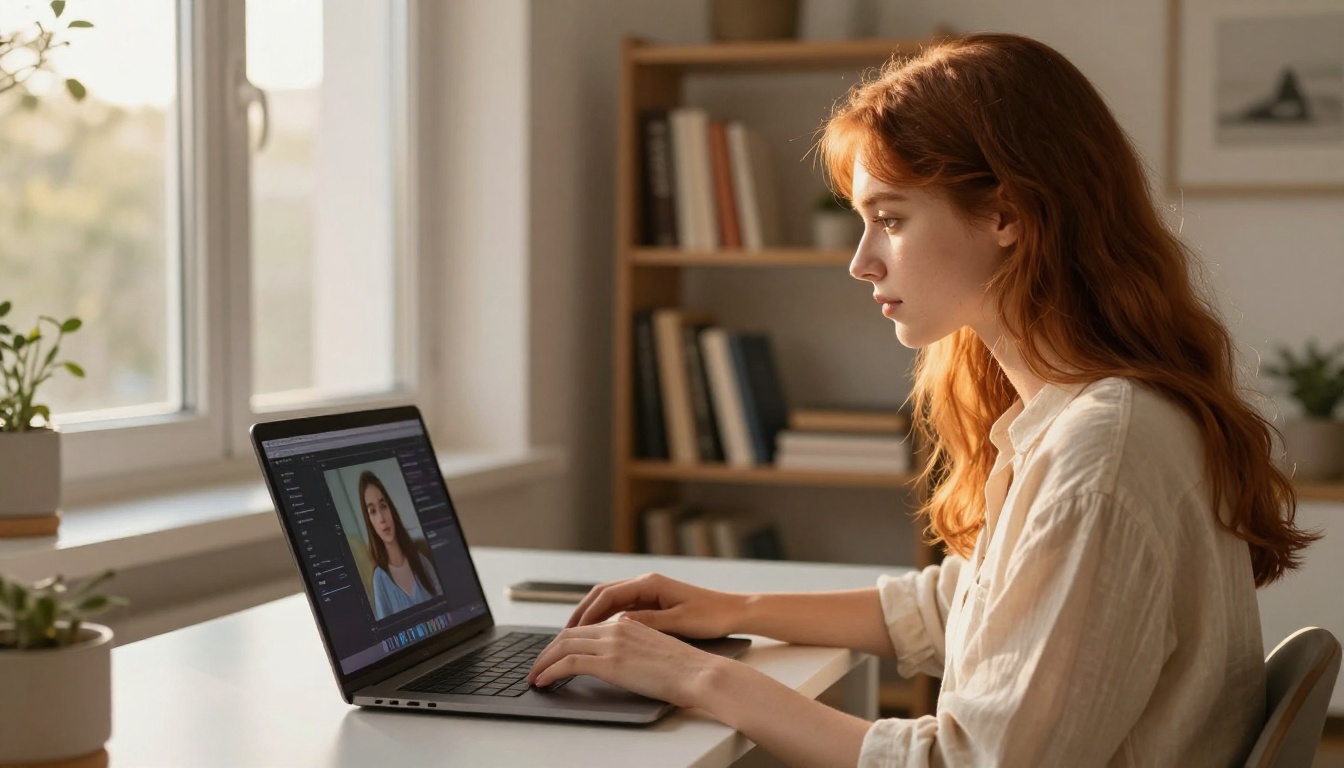 Woman using AI image generation platform