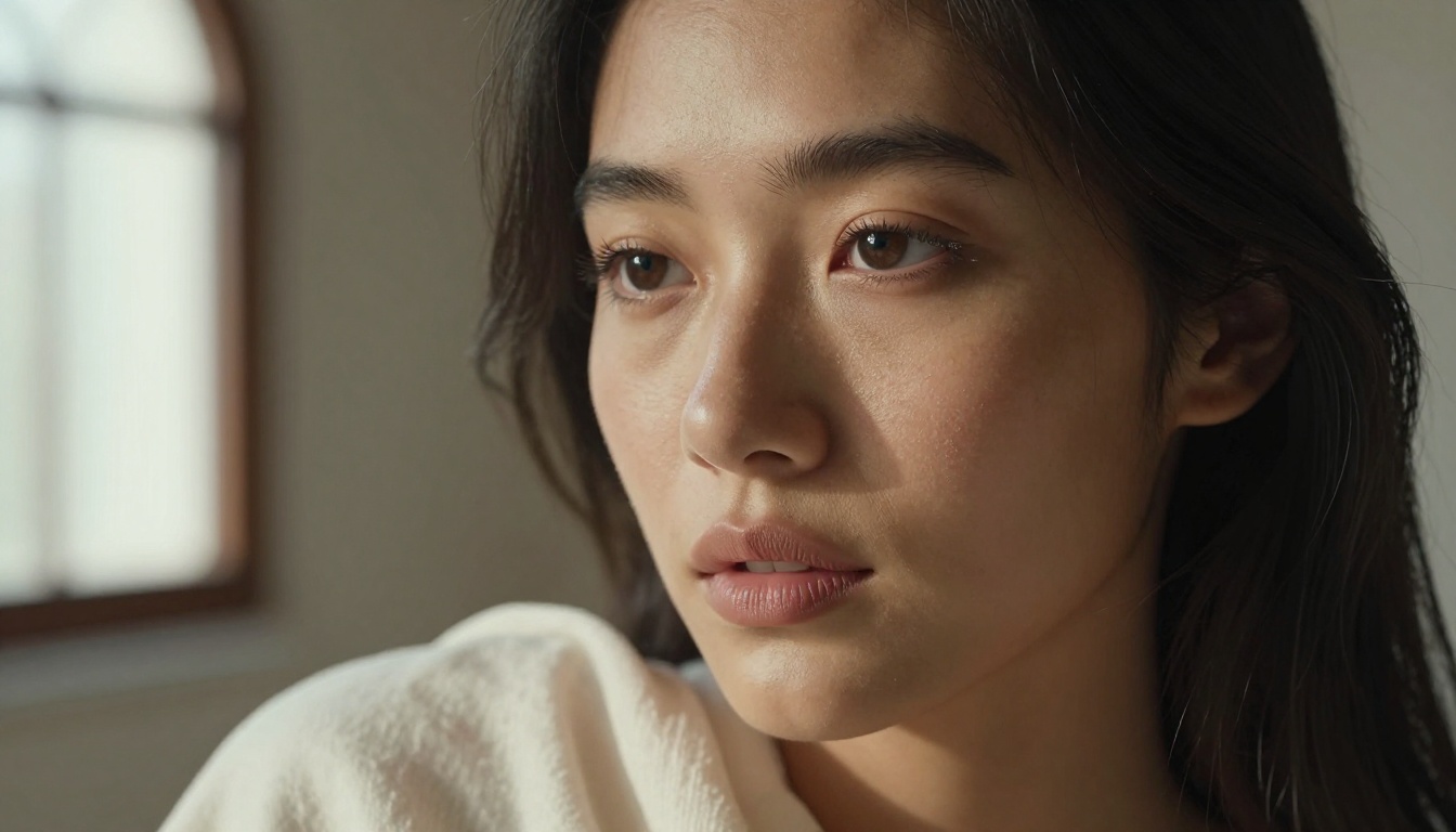 Artistic close-up portrait with natural sidelight