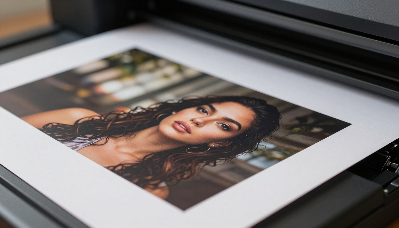 Extreme close-up macro shot of a high-resolution image printed on professional photo paper emerging from a printer Extreme close-up macro shot of a high-resolution image printed on professional photo paper emerging from a printer