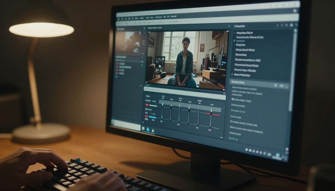 AI video generation settings panel on monitor AI video generation settings panel on monitor