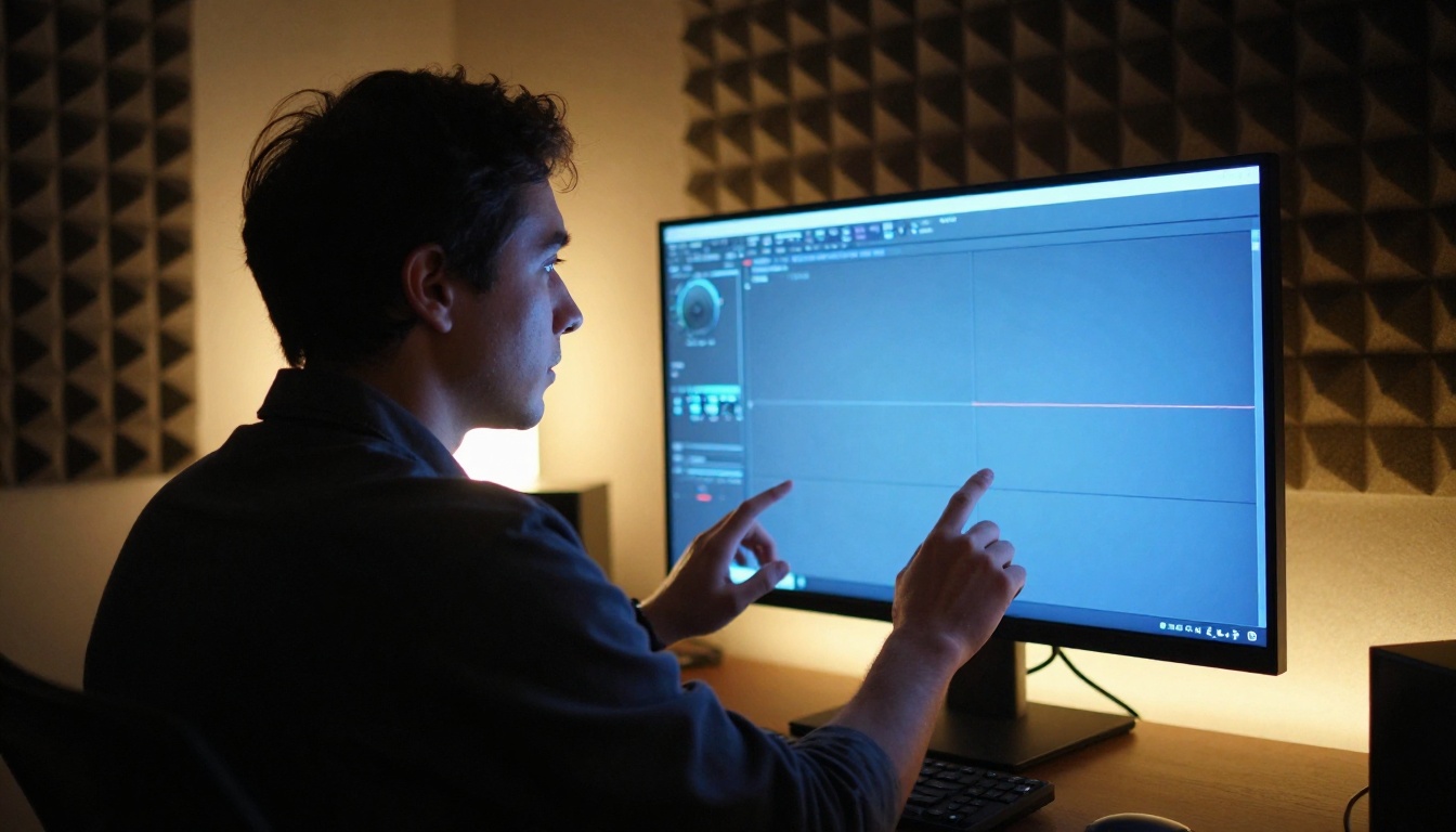 Color grader reviewing AI video footage on monitor Color grader reviewing AI video footage on monitor